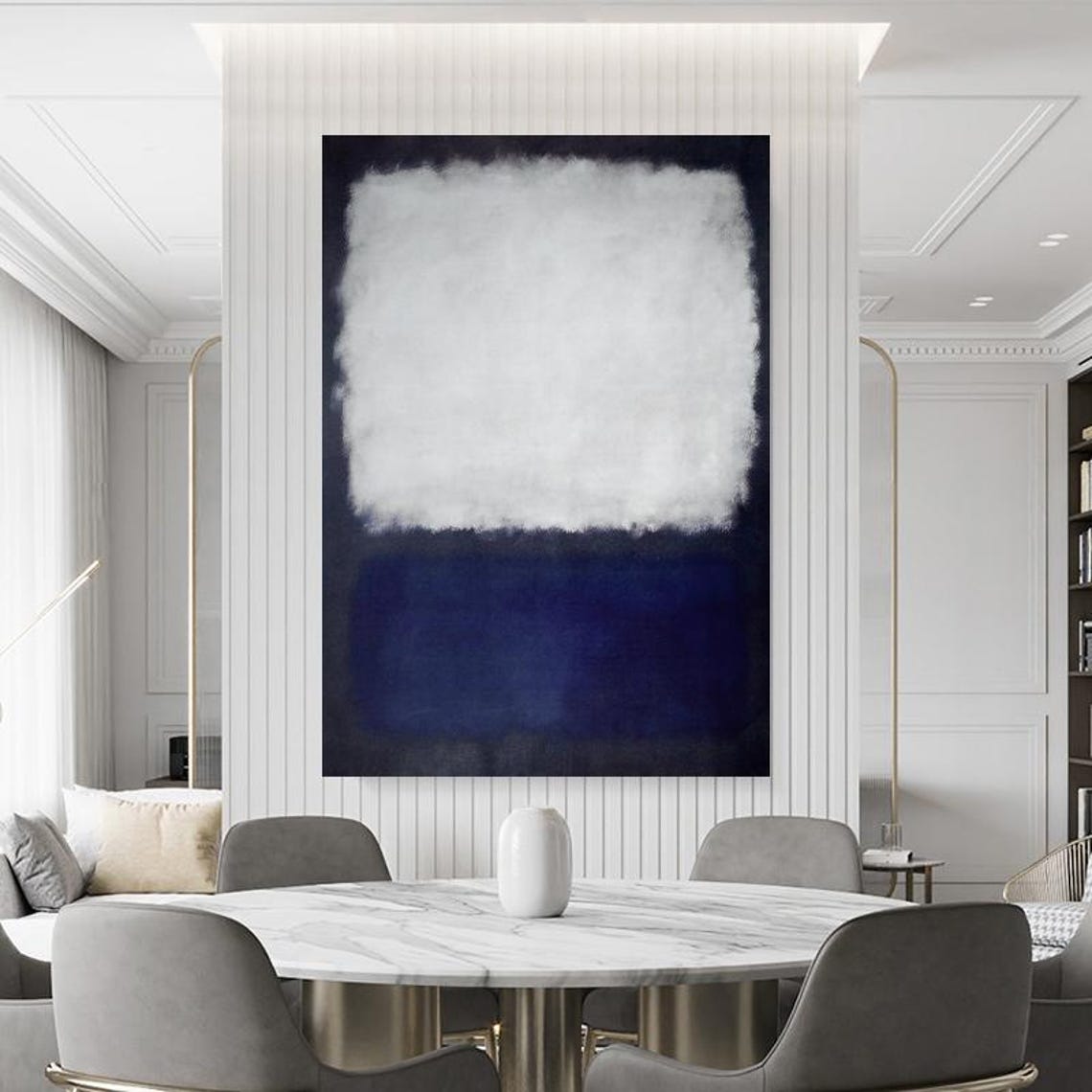 Minimalist Abstract Color Field Painting in White and Deep Blue Poster - Image 4