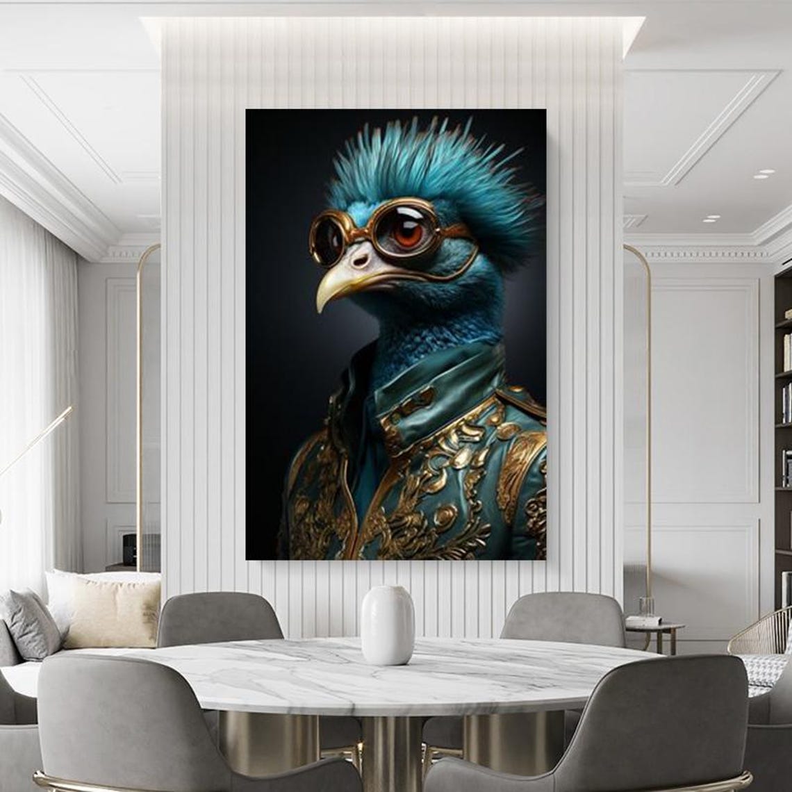 Steampunk Blue Bird with Aviator Goggles Military Portrait Poster - Image 5