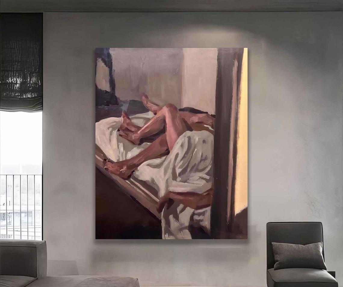 Abstract Figurative Painting Of An Embracing Couple In Bed Poster - Image 4