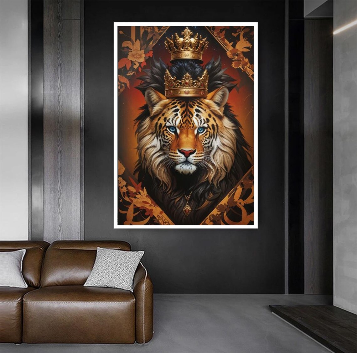 Royal Crowned Tiger King Portrait Blue Eyes Fantasy Wildlife Poster - Image 4