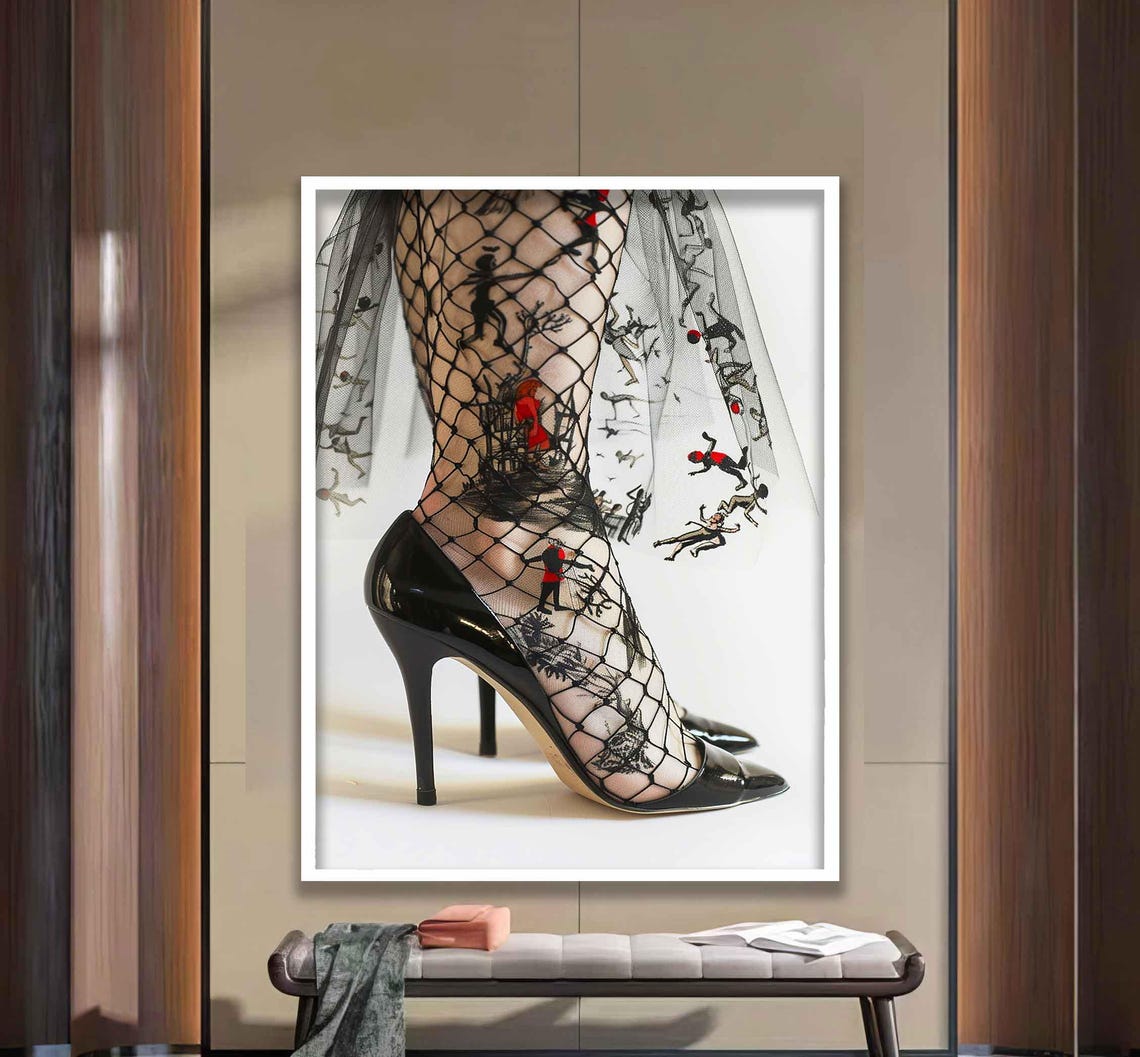 Fishnet Stocking With Tiny Figures Fashion Photography Poster - Image 3