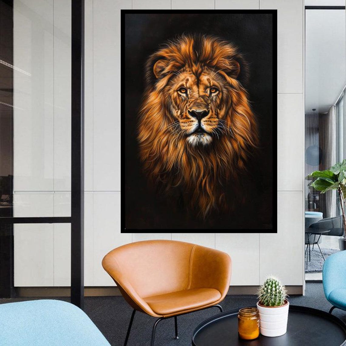 Majestic Golden Maned Lion Portrait on a Dark Background Poster - Image 3