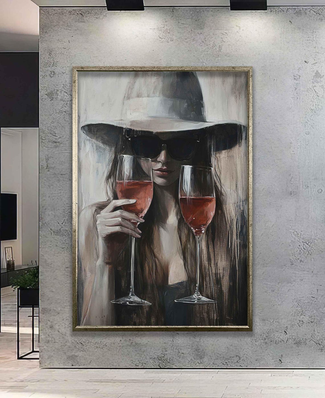 Stylish Woman In Hat And Sunglasses Holding Wine Glasses Poster - Image 5