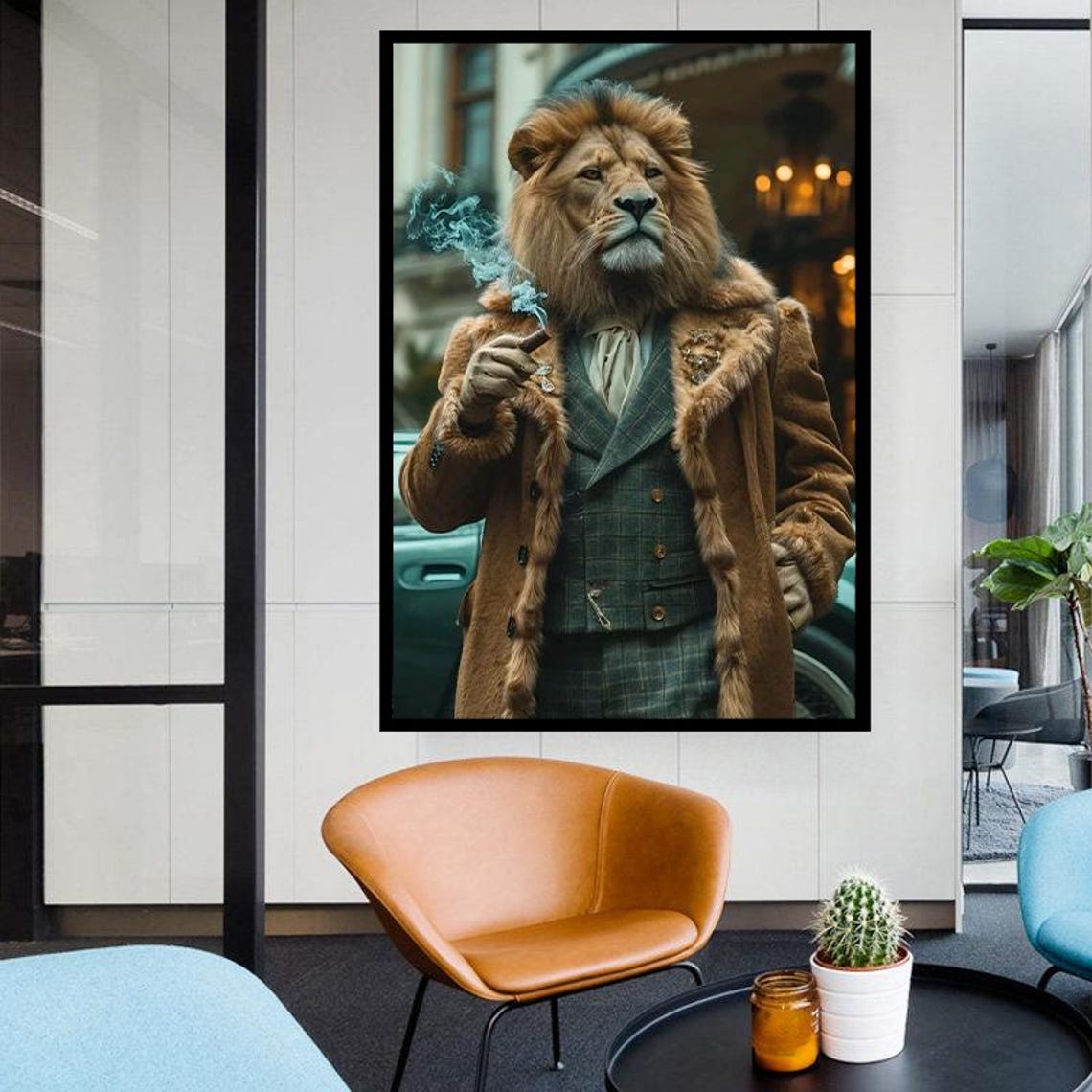 Distinguished Gentleman Lion In Vintage Suit Smoking A Cigar Poster - Image 3