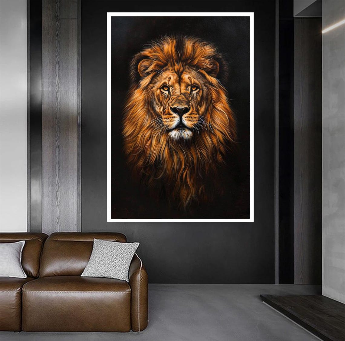 Majestic Golden Maned Lion Portrait on a Dark Background Poster - Image 5