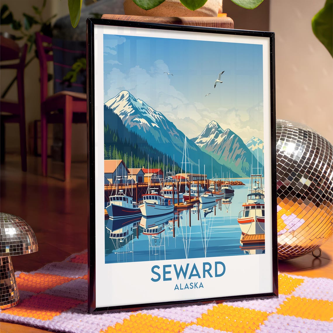 Seward Alaska Small Boat Harbor Mountain Reflection Marina Poster - Image 4
