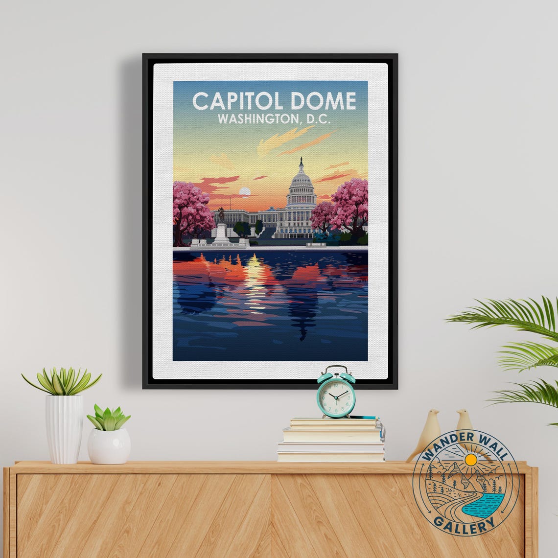 Washington DC Capitol Dome Sunset Cherry Blossom Retro Travel Poster - Image 5