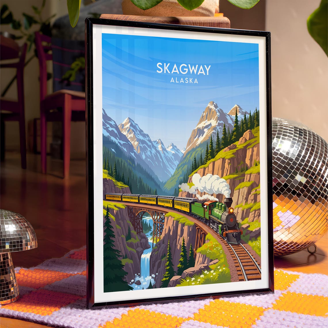 Skagway Alaska Vintage Steam Locomotive Mountain Gorge Railroad Poster - Image 4