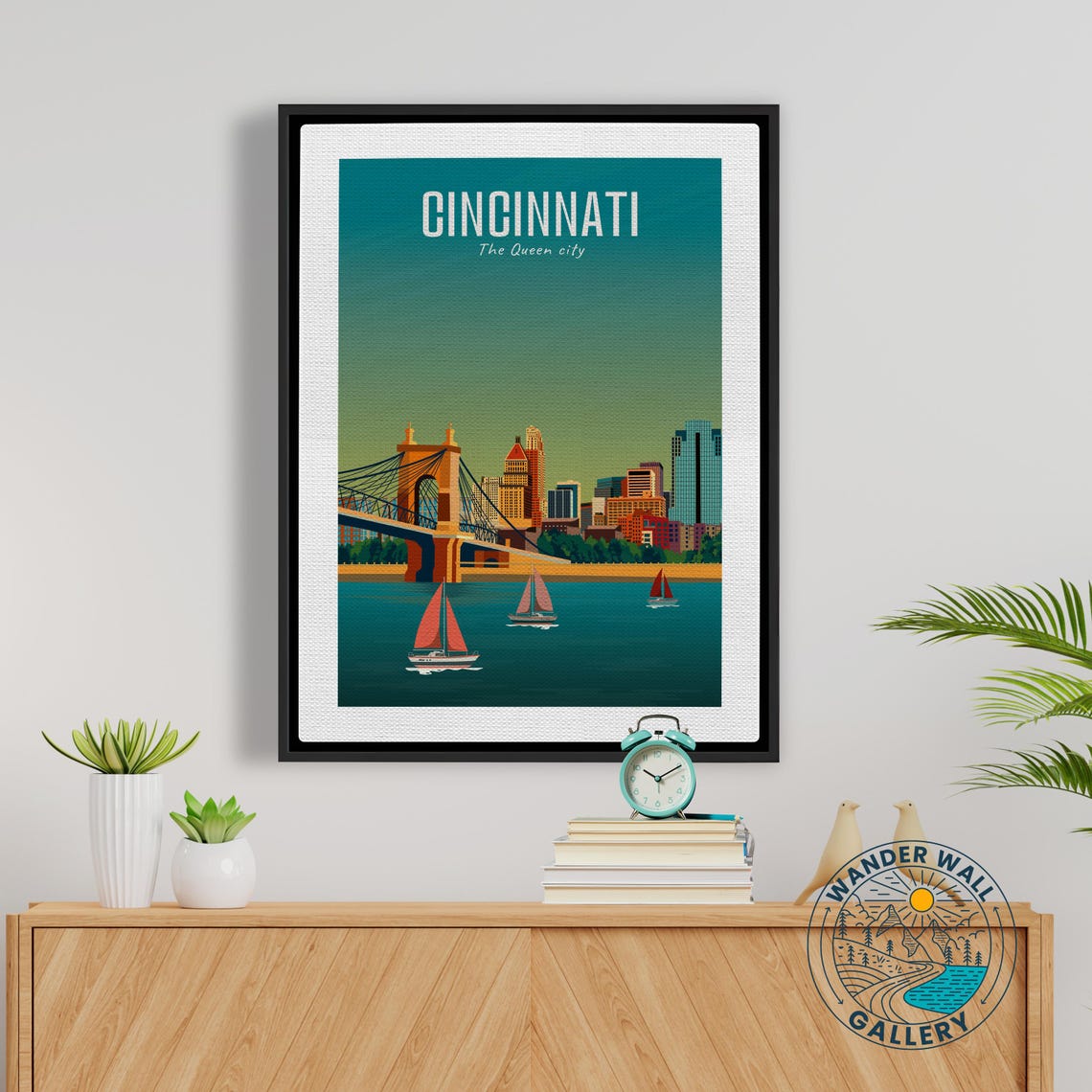 Cincinnati Ohio Queen City Roebling Bridge Retro Travel Poster - Image 5