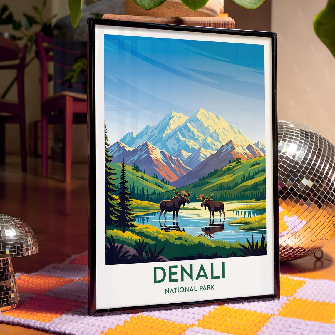 Denali National Park Moose at Mountain Lake Reflection Wildlife Poster - Image 4