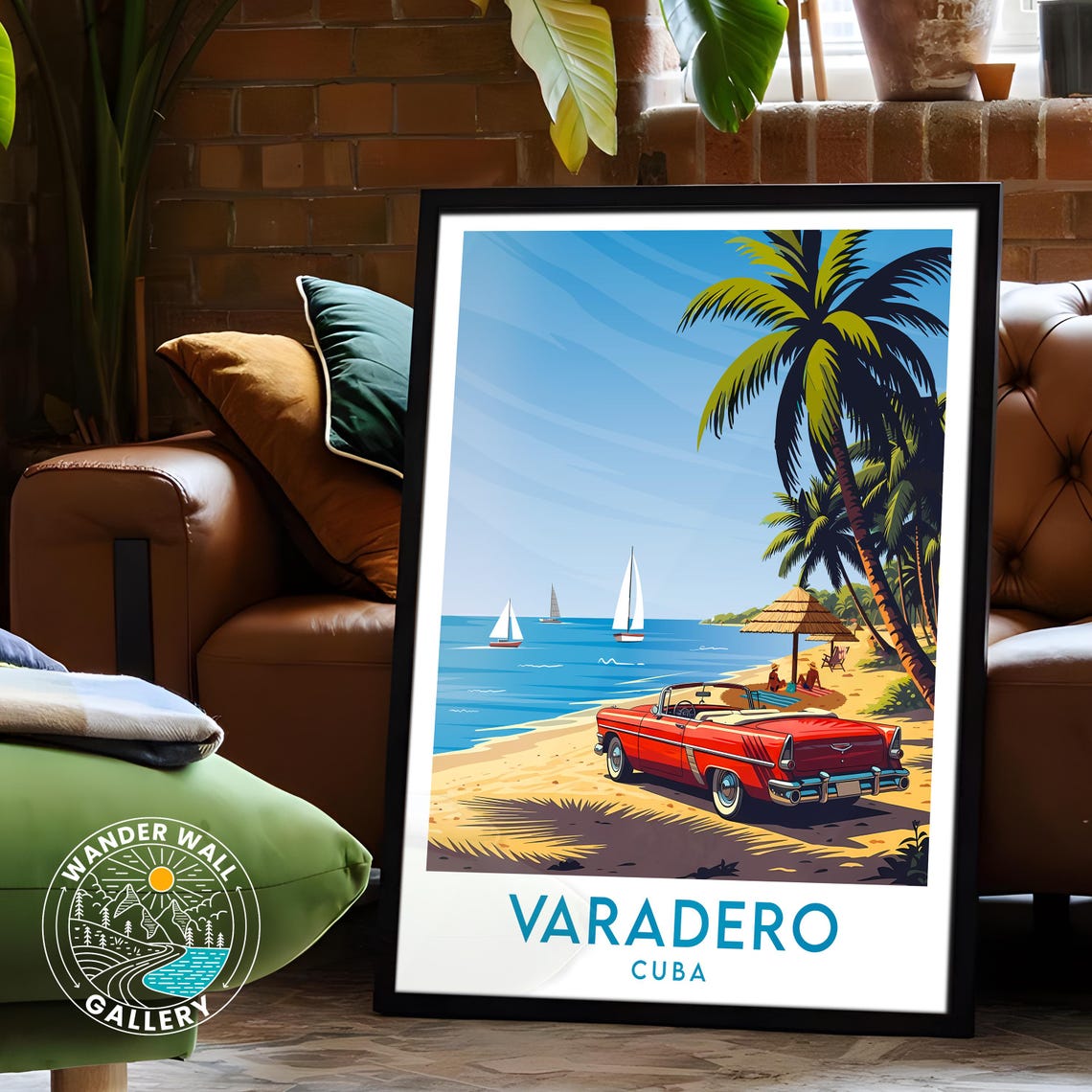 Varadero Cuba Classic Vintage Convertible Beach Sailboats Poster - Image 2