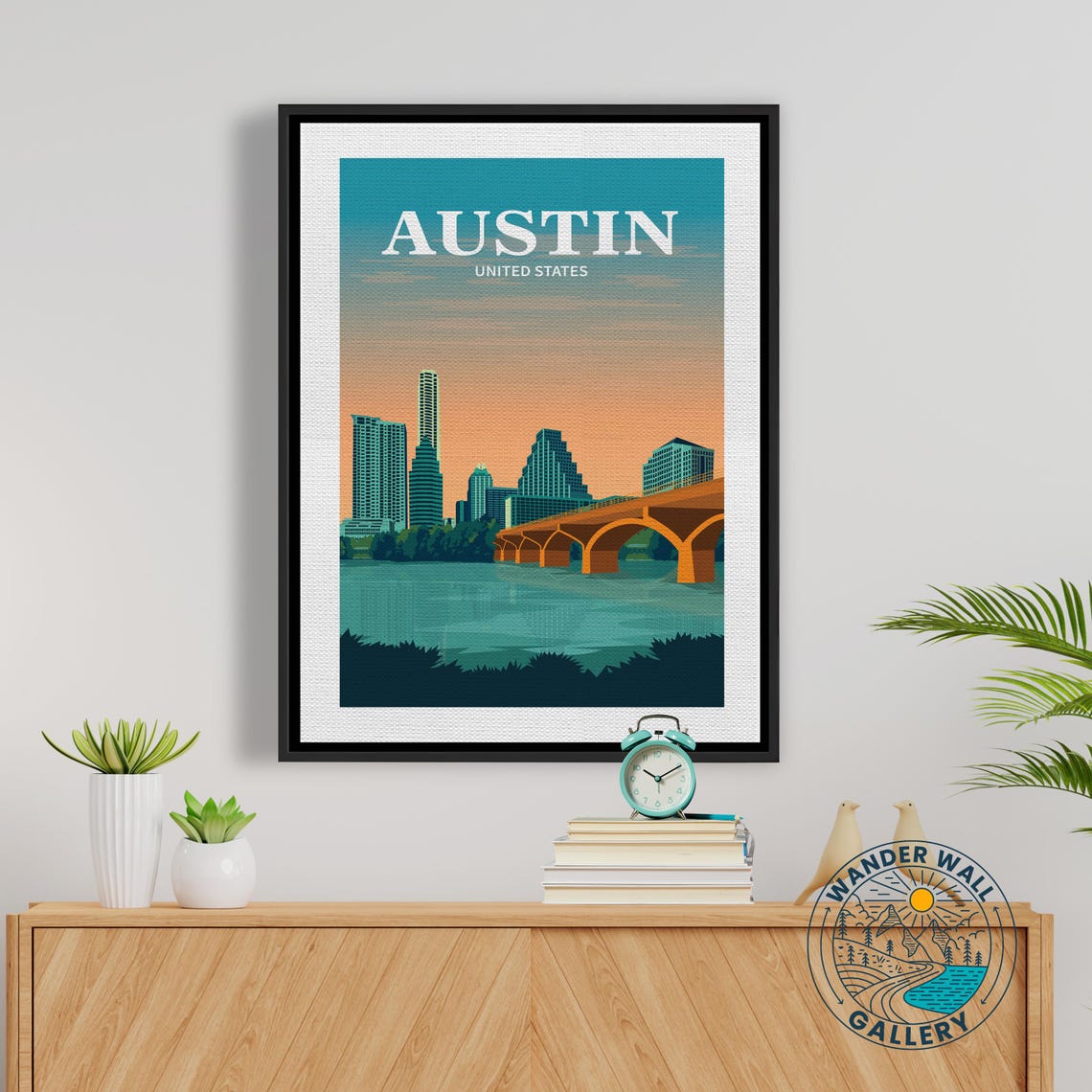 Austin Texas Orange Sunset Skyline Arch Bridge Travel Poster - Image 5