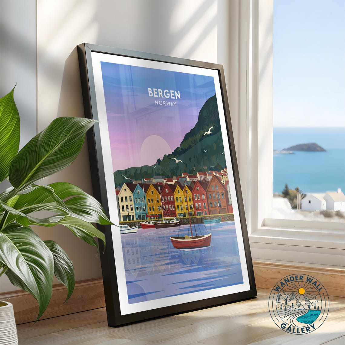 Bergen Norway Bryggen Wharf Colorful Sunset Harbor Scenic Poster - Image 2