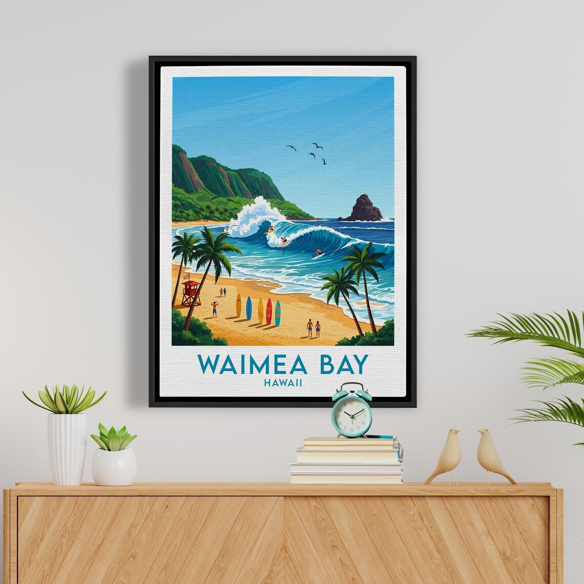 Waimea Bay Hawaii Big Wave Surfing Beach Palm Trees Surf Art Poster - Image 5