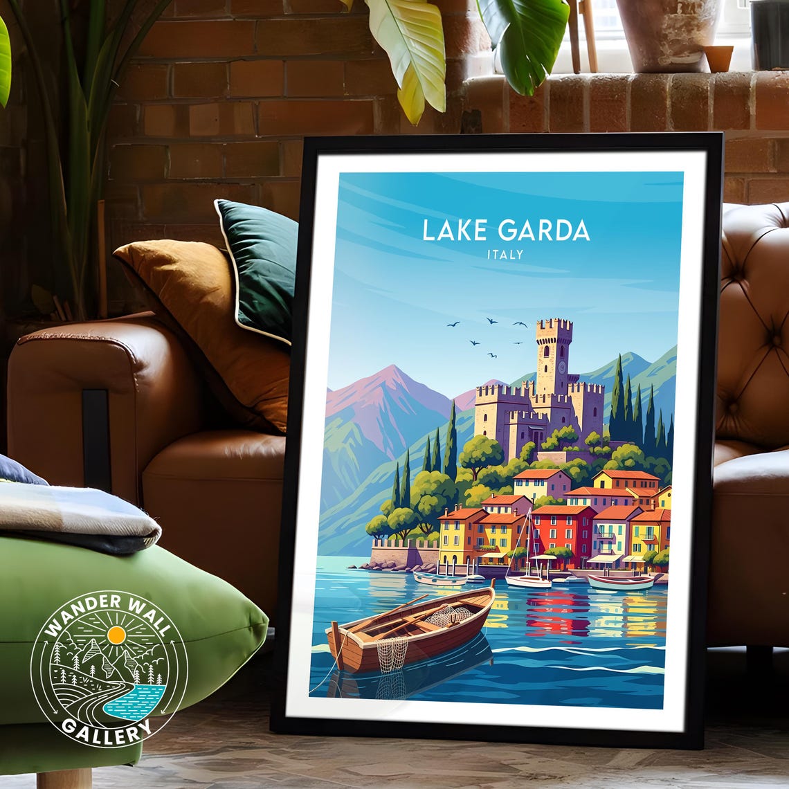 Lake Garda Italy Castle Waterfront Village Retro Travel Poster - Image 6