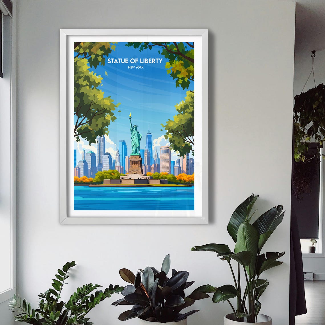 Statue of Liberty New York Skyline Torch Green Tree View Poster - Image 3