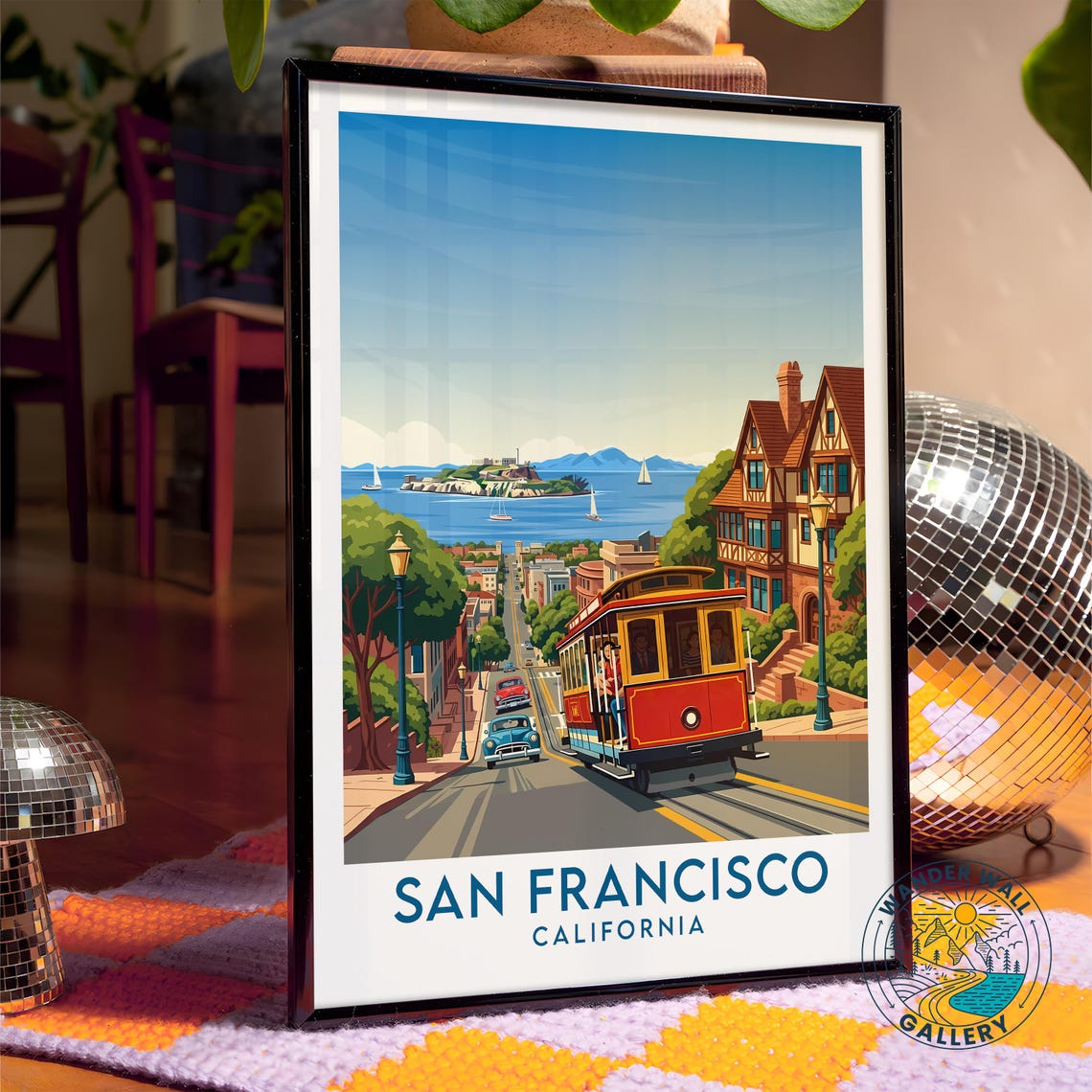 San Francisco Cable Car Alcatraz Bay Street Retro Travel Poster - Image 4