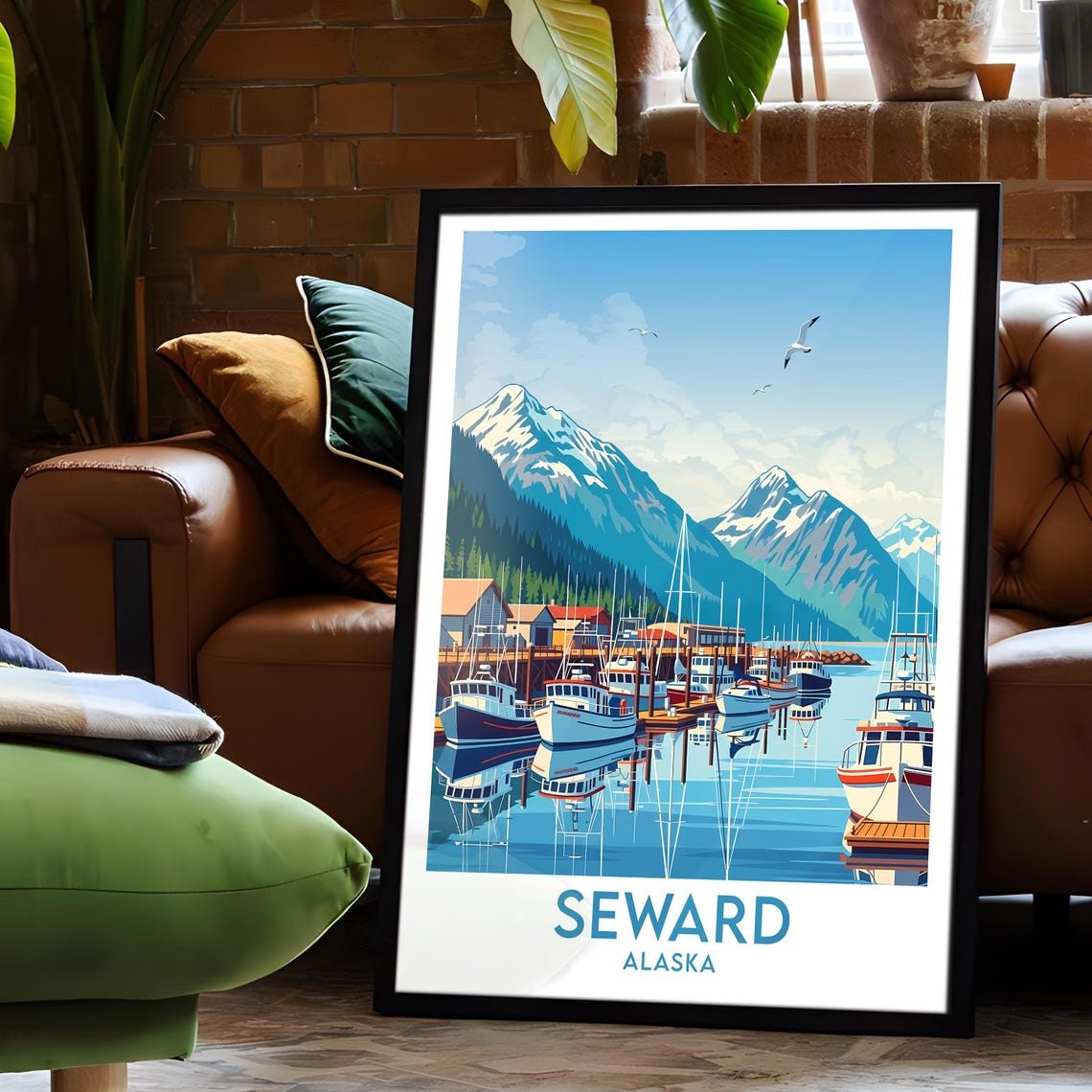 Seward Alaska Small Boat Harbor Mountain Reflection Marina Poster - Image 6