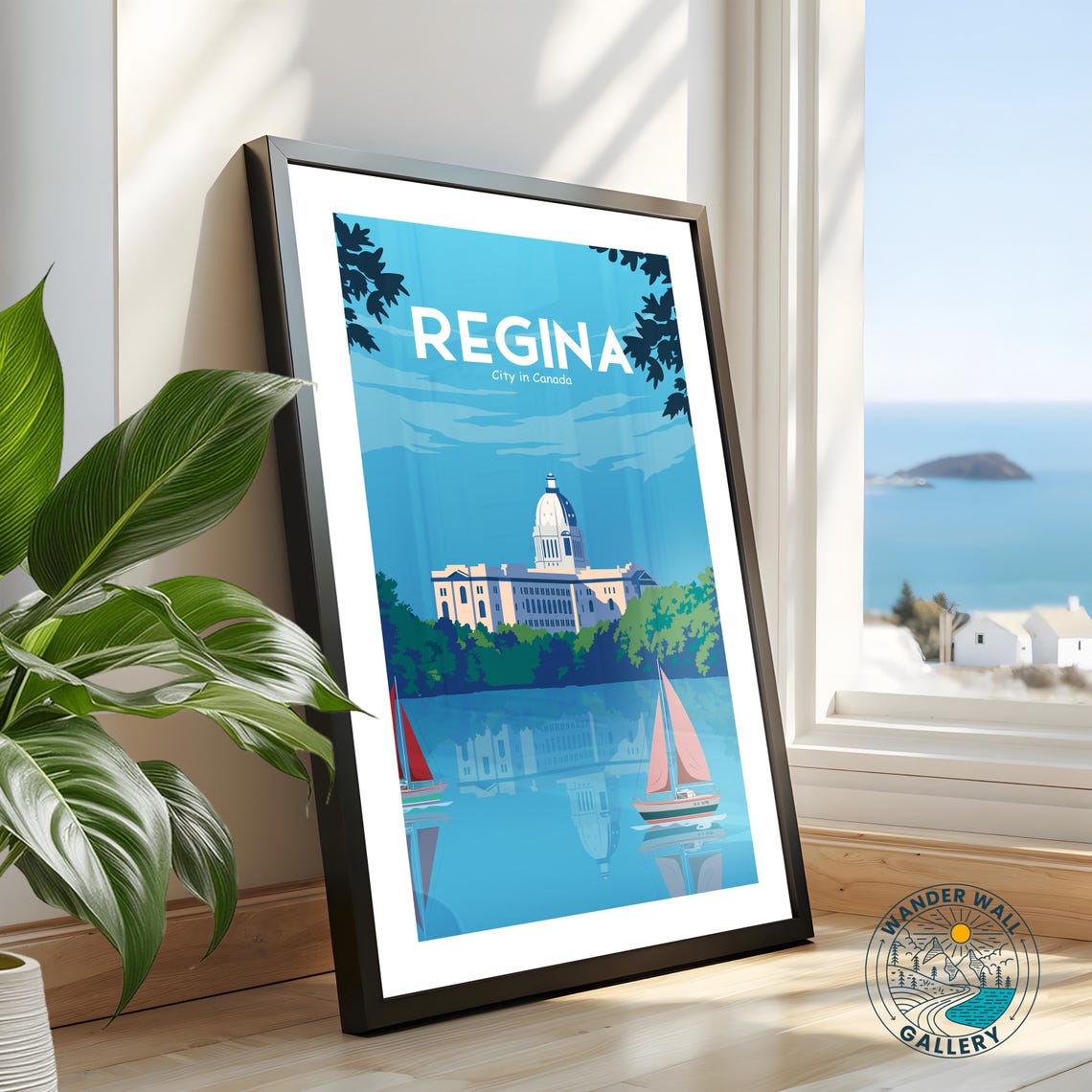 Regina Canada Legislative Building Lake Sailboats Retro Travel Poster - Image 2