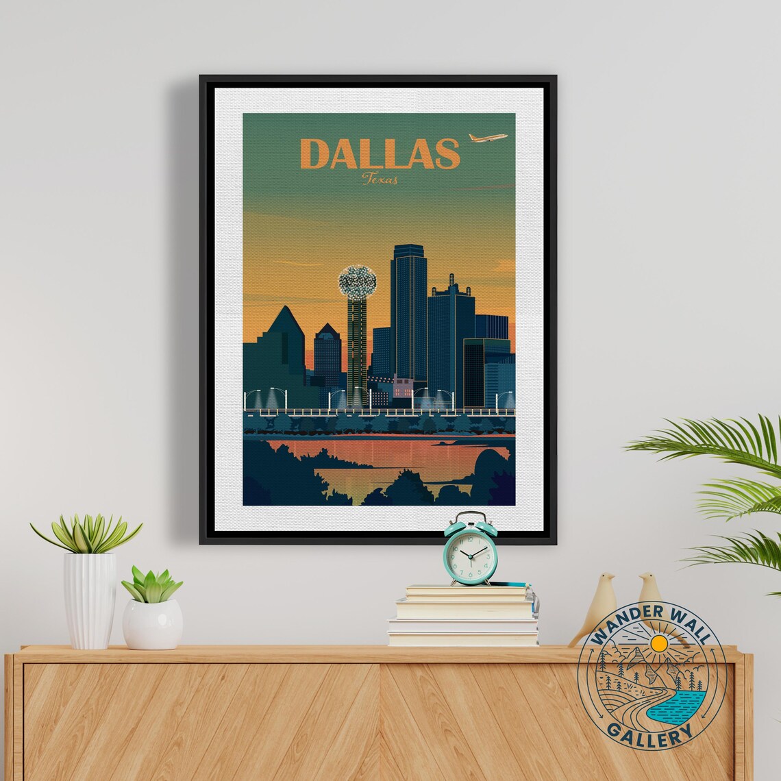 Dallas Texas Sunset Skyline Reunion Tower Retro Travel Poster - Image 5