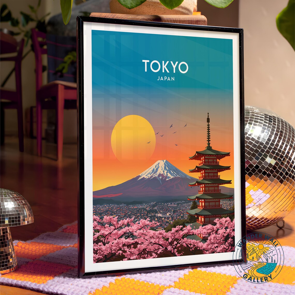 Tokyo Japan Mount Fuji Cherry Blossoms Pagoda Sunset Travel Poster - Image 4