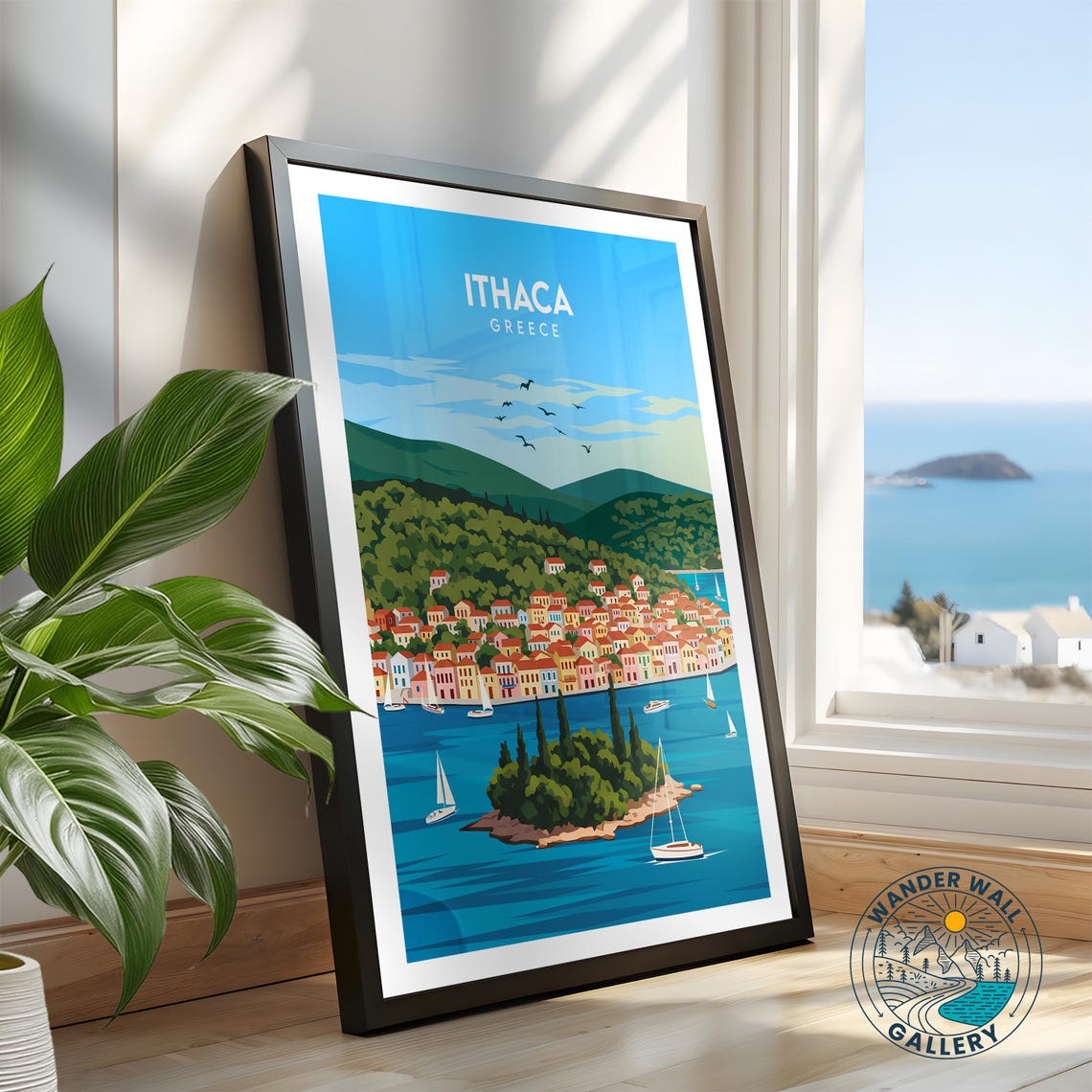 Ithaca Greece Island Town Sailboats Turquoise Bay View Poster - Image 2