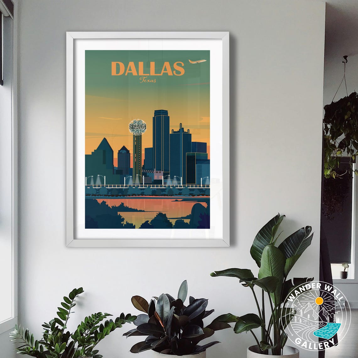 Dallas Texas Sunset Skyline Reunion Tower Retro Travel Poster - Image 3