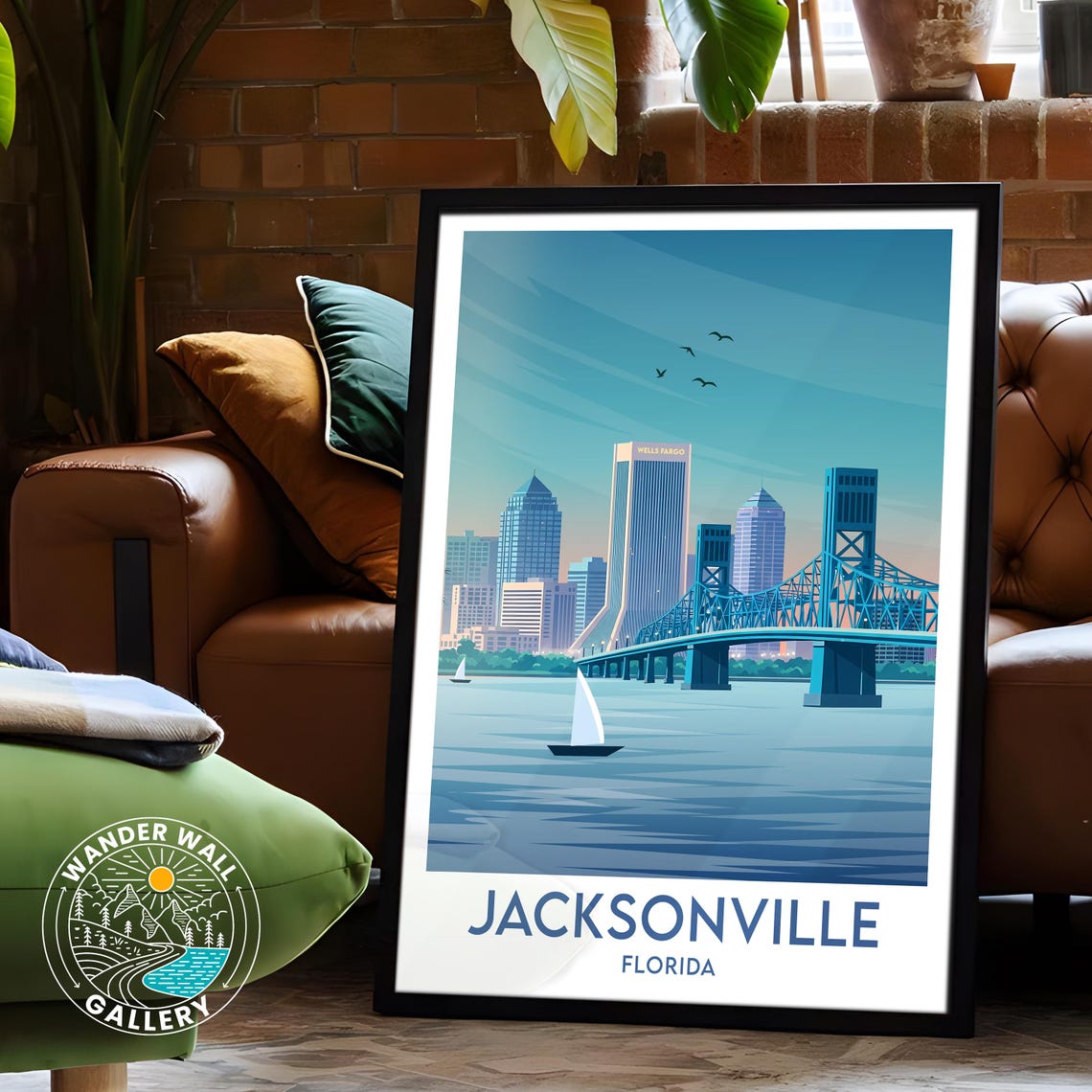 Jacksonville Florida Skyline and Main Street Bridge Travel Poster - Image 6