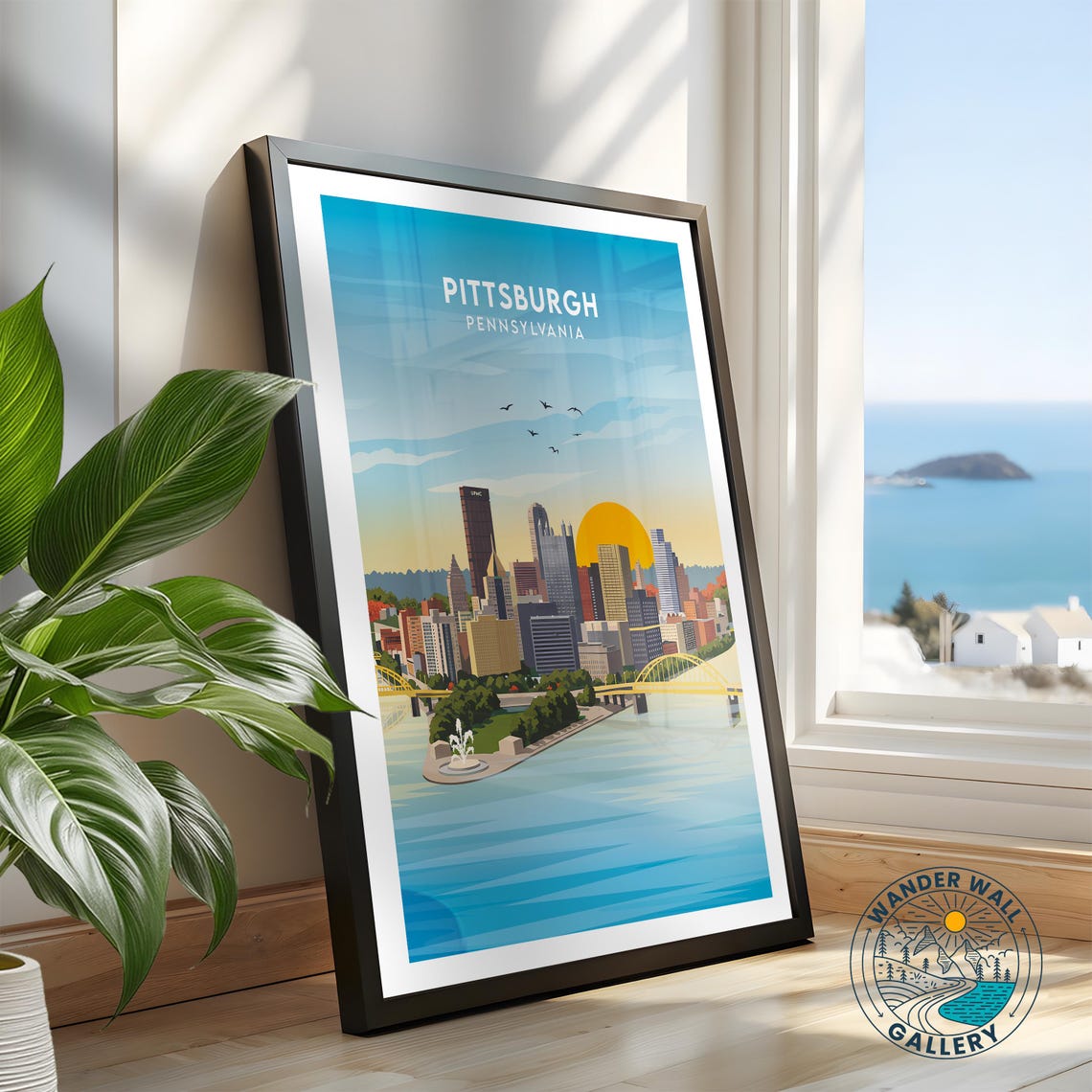 Pittsburgh Pennsylvania Skyline Bridge Golden Sunset River Poster - Image 2