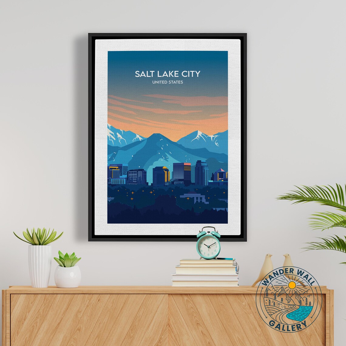 Salt Lake City Snowy Mountain Sunset Skyline Retro Travel Poster - Image 5