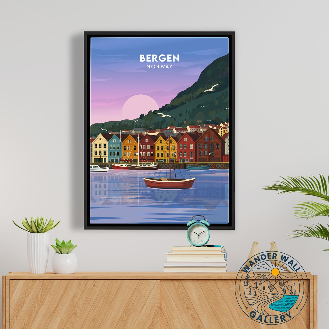 Bergen Norway Bryggen Wharf Colorful Sunset Harbor Scenic Poster - Image 5