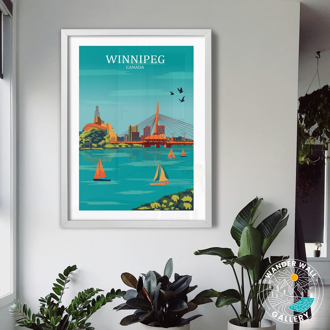 Winnipeg Canada Esplanade Riel Bridge Sailboats River View Poster - Image 3