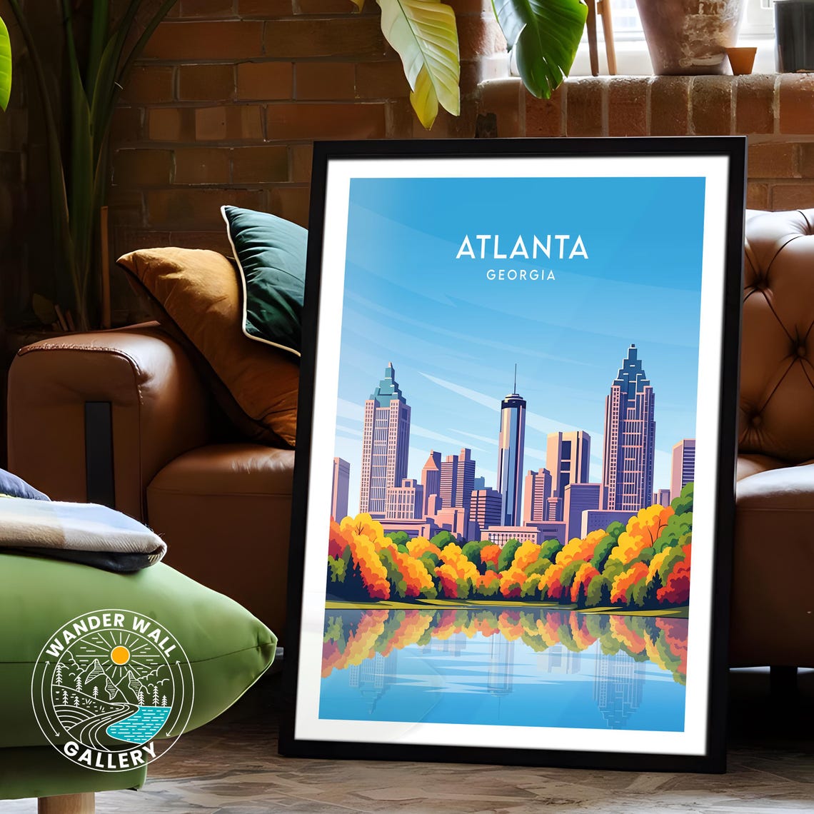 Atlanta Georgia Autumn Skyline Lake Reflection Travel Poster - Image 6