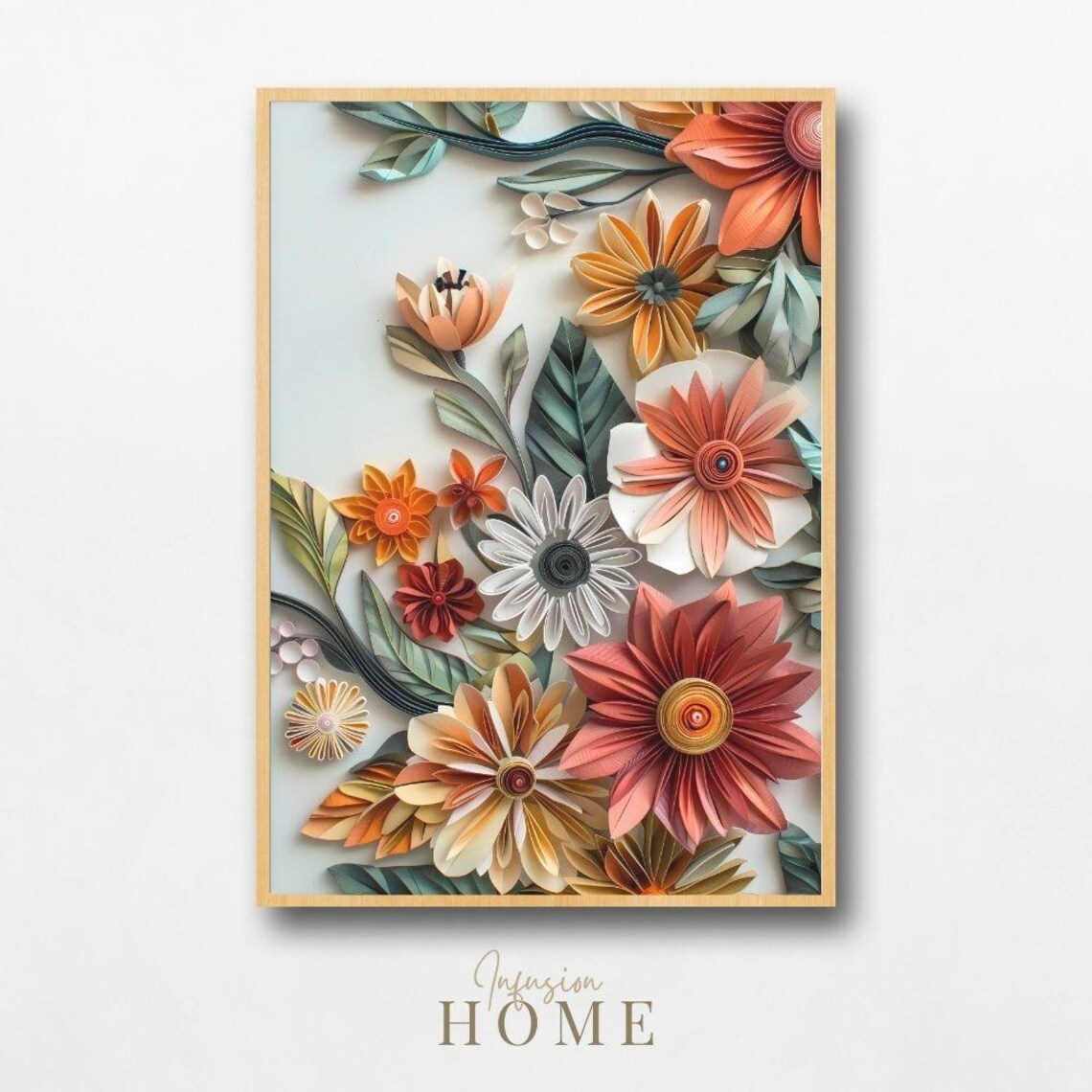 Bold Autumn Paper Quilled Flowers Orange Blooms 3D Floral Art Print