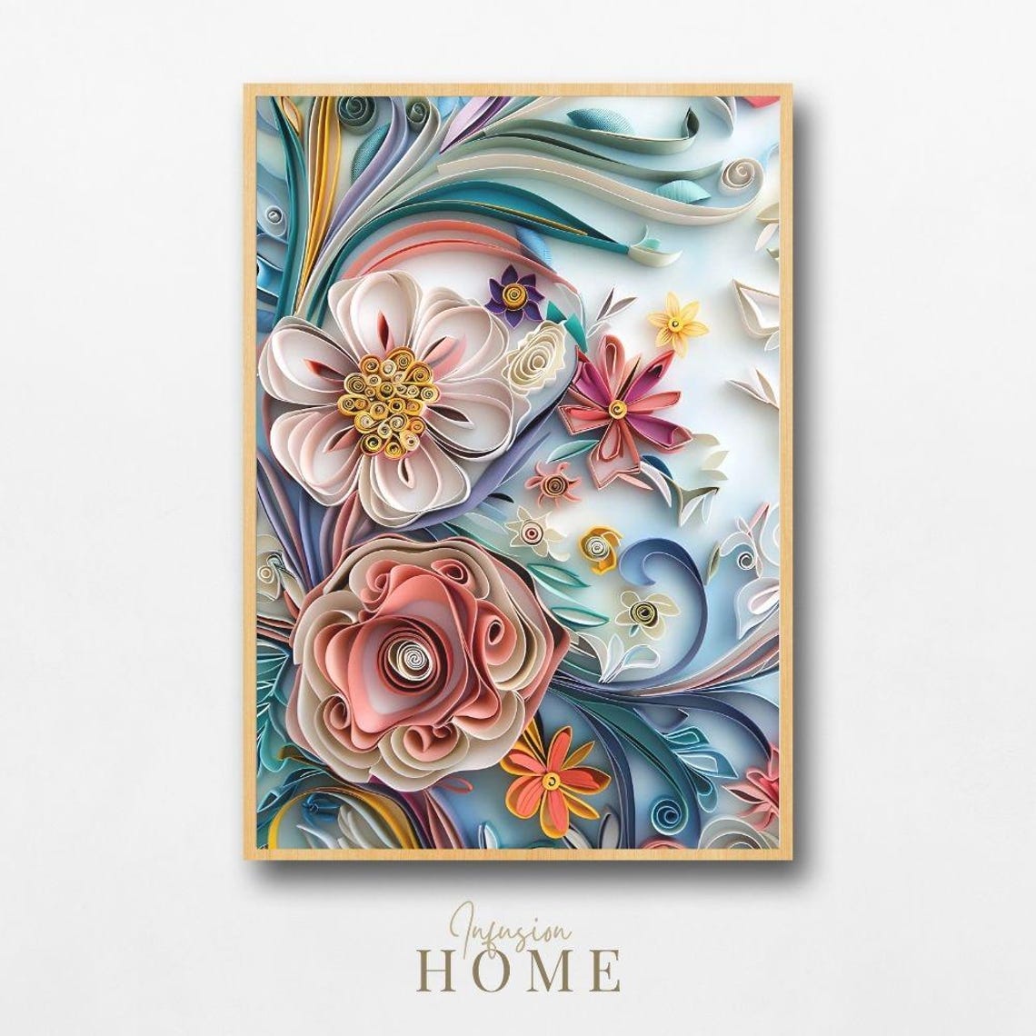 Pastel Paper Quilled Floral Design Soft Blossoms 3D Paper Art Print