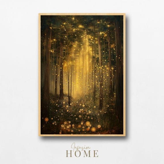 Golden Forest Sunset Print Enchanted Sunbeam Woods