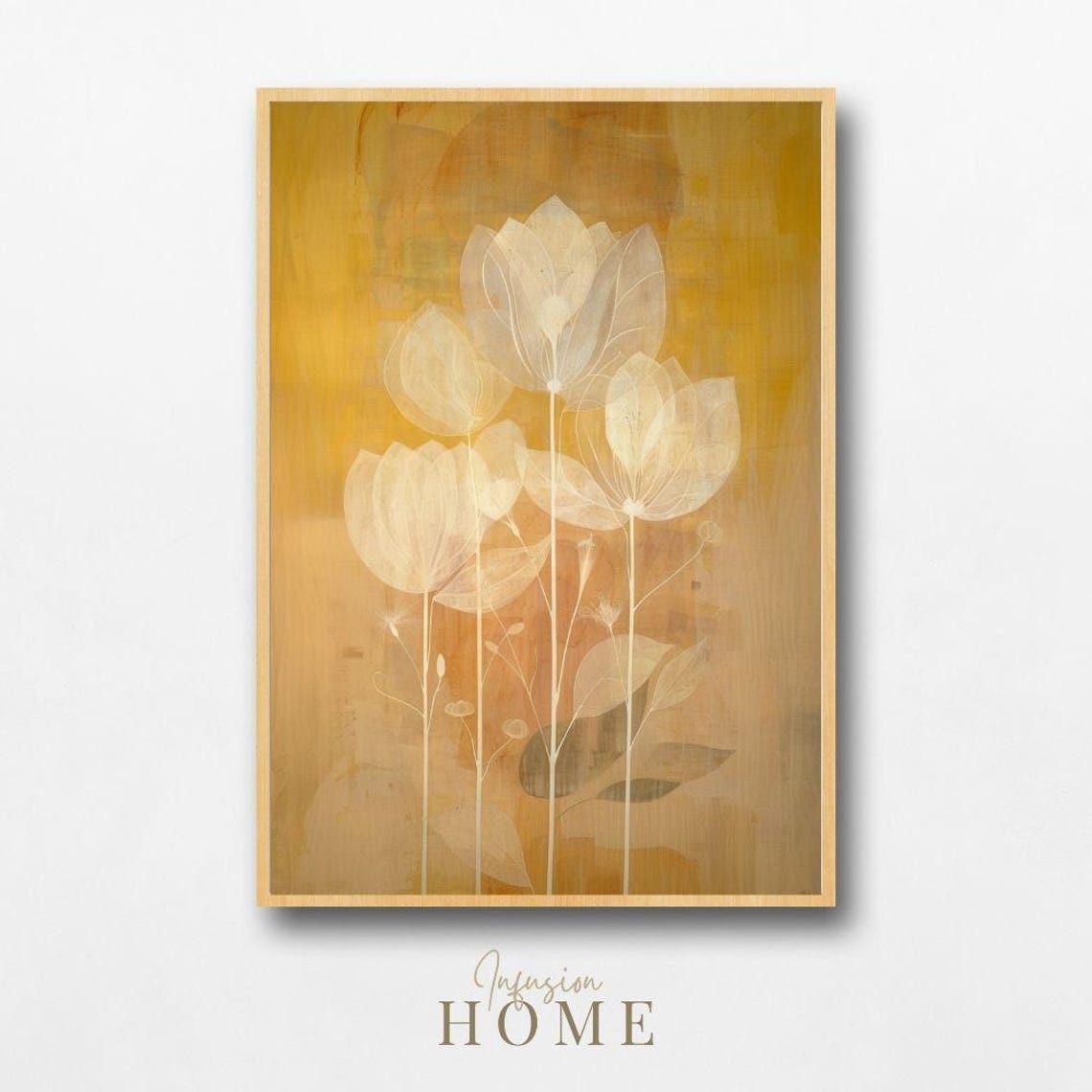 Golden Elegant Translucent White Flowers Minimalist Botanical Poster