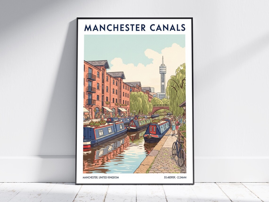 Manchester Canals Historic Narrowboats Vintage Travel Poster