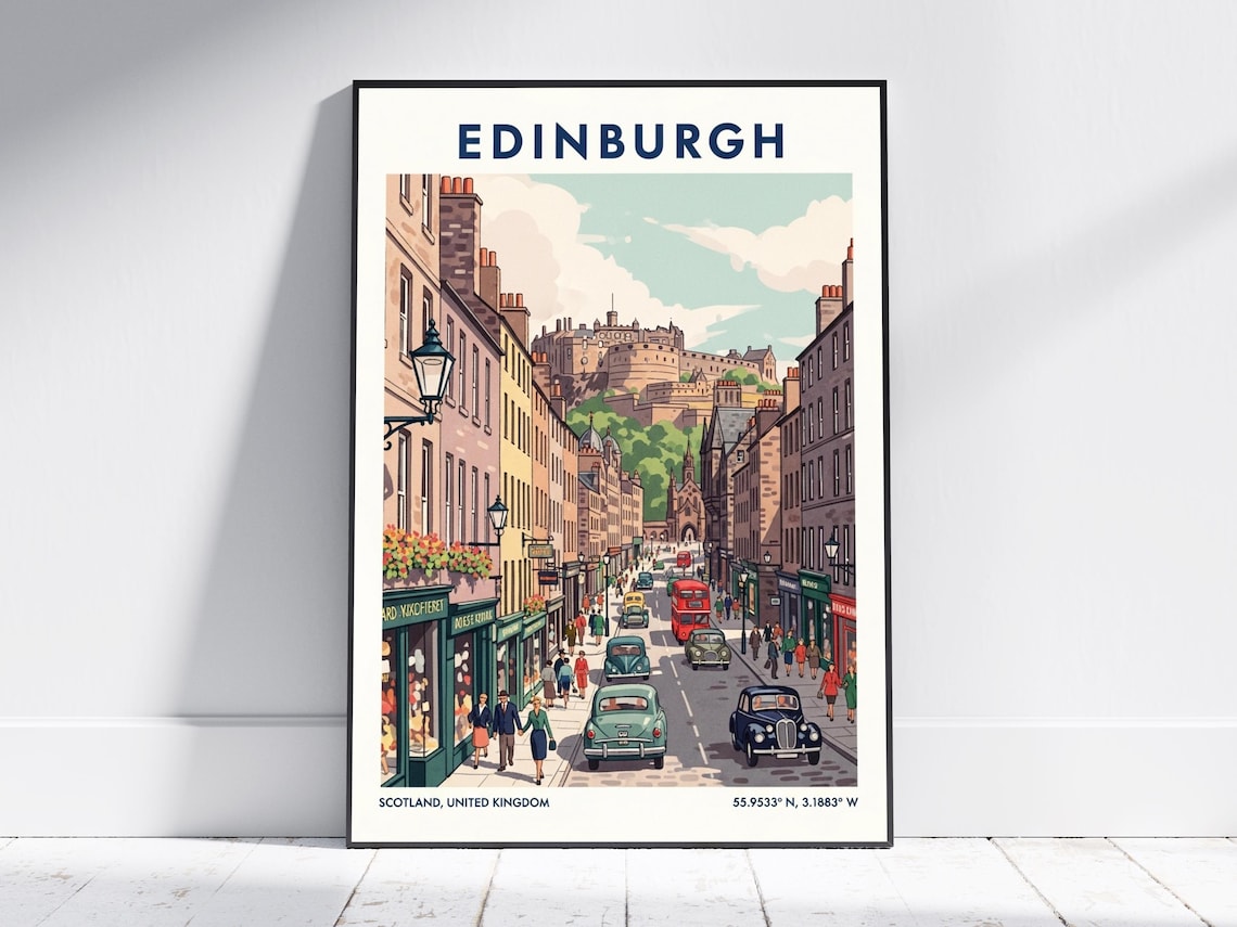 Edinburgh Scotland Old Town Castle Royal Mile Retro Travel Poster