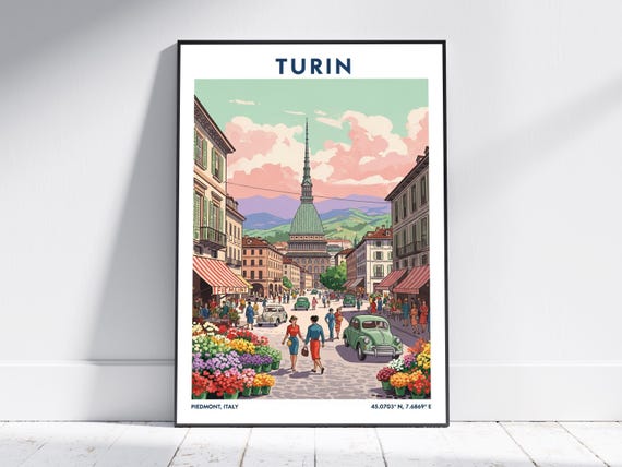 Turin Travel Poster Vintage Italy Wall Art Print Retro Cityscape Home Decor For Living Room Or Office Modern Artwork Gift