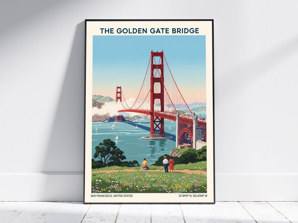 Golden Gate Bridge San Francisco Vintage Viewpoint Travel Poster