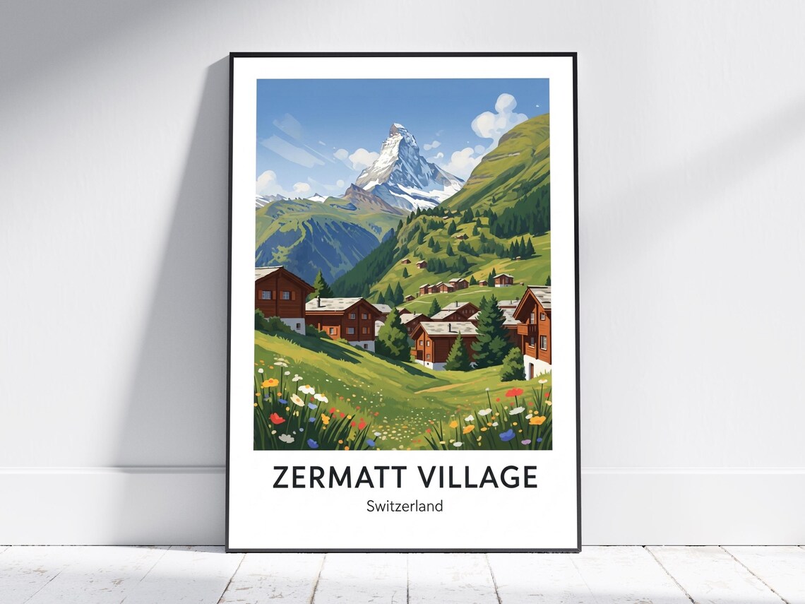 Zermatt Village Switzerland Matterhorn Chalets Wildflowers Poster