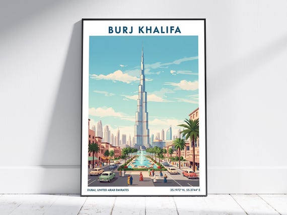 Burj Khalifa Uae Travel Poster Vintage Wall Art Print Modern Decor For Home Or Office Dubai Skyline Gift