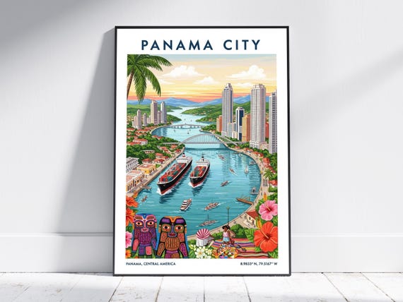 Panama City Travel Art Print Vintage Poster Modern Wall For Home Decor Retro Gift Or Interior
