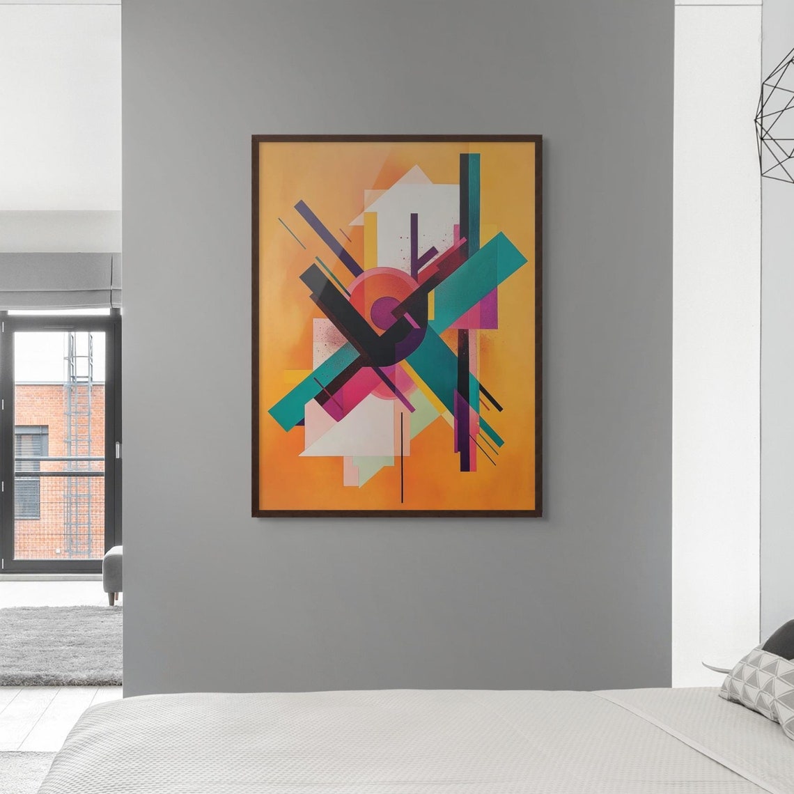 Bold Geometric Abstract Art Print Modern Wall Art Vibrant Orange And Teal Dynamic Shapes Lines Instantdigital