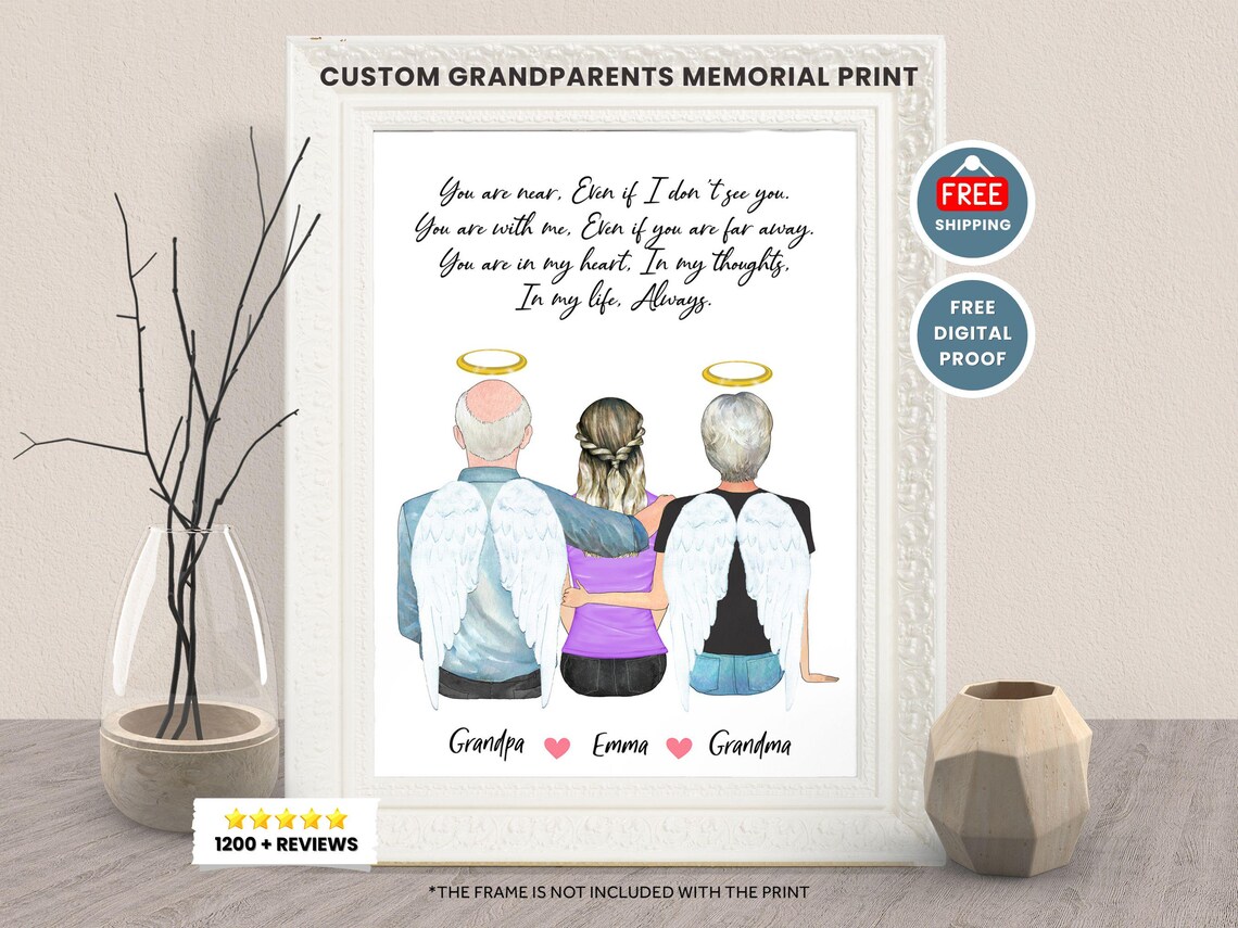 Custom Grandparents Memorial Portrait Granddaughter Angel Poster