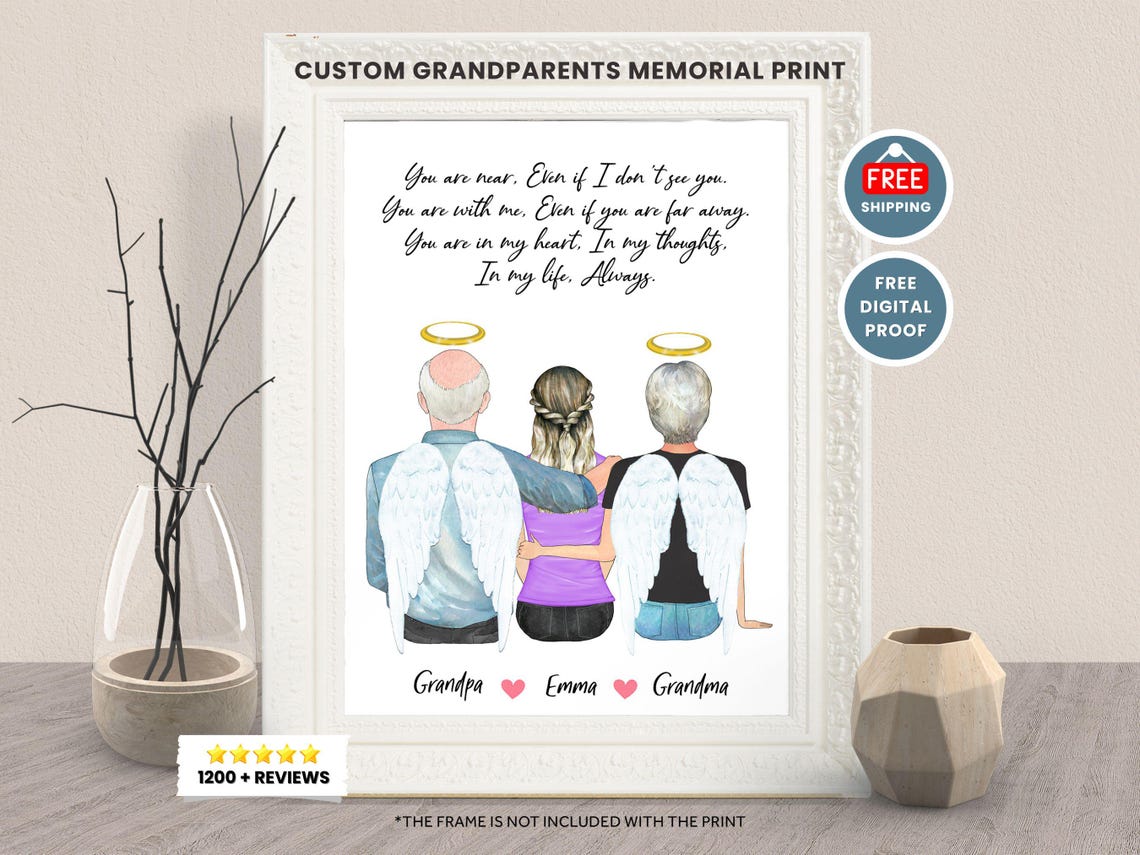 Grandparents In Heaven Memorial Print Christmas Gift For Granddaughter In Loving Memory Of Remembrance Gift Loss Of Grandparents Gift Dad