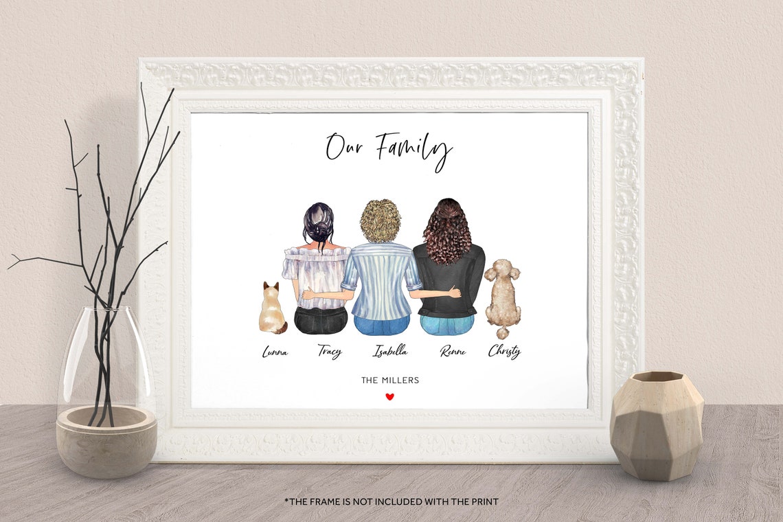 Our Family Three Generations Women With Two Dogs Portrait Print