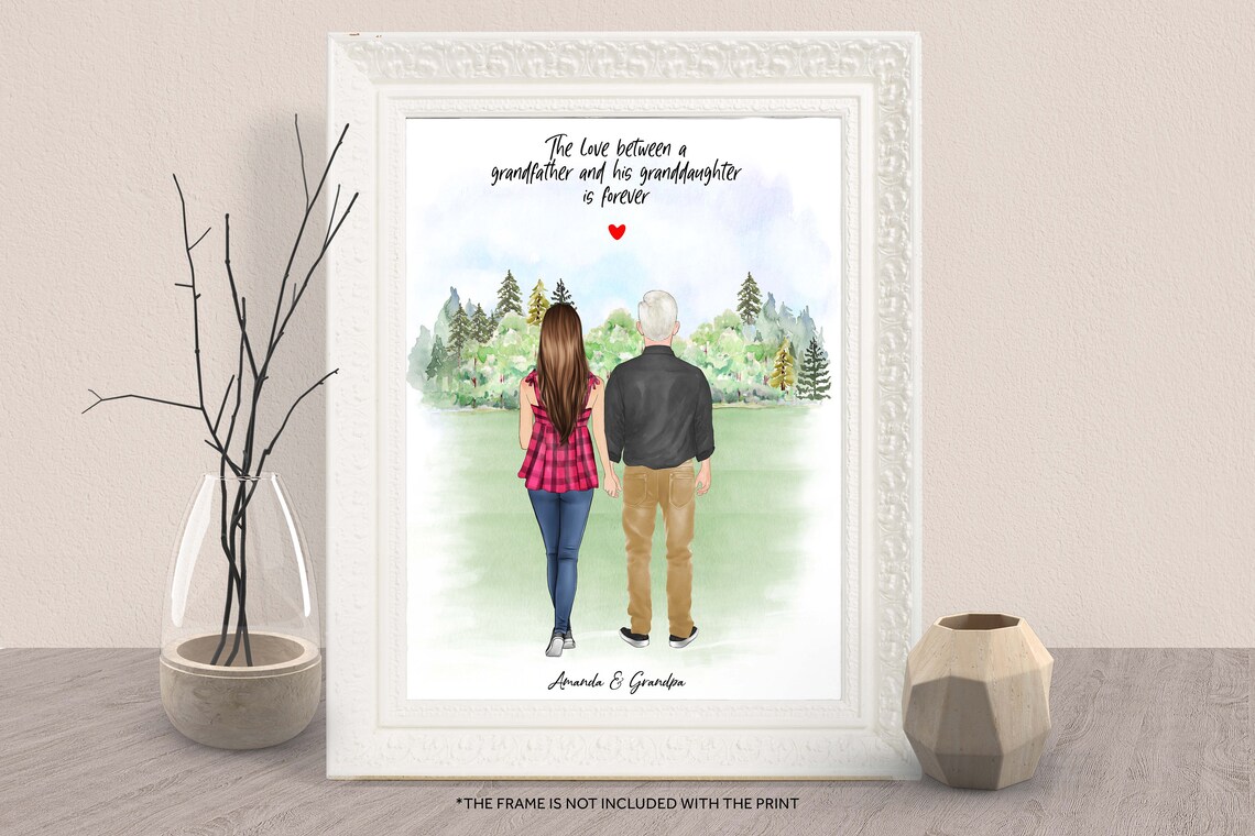 Personalized Grandfather and Granddaughter Lake Family Art Print