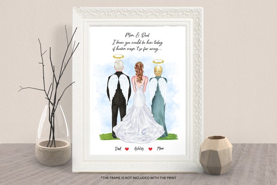 Bride With Angel Parents Heaven Wedding Memorial Portrait Print